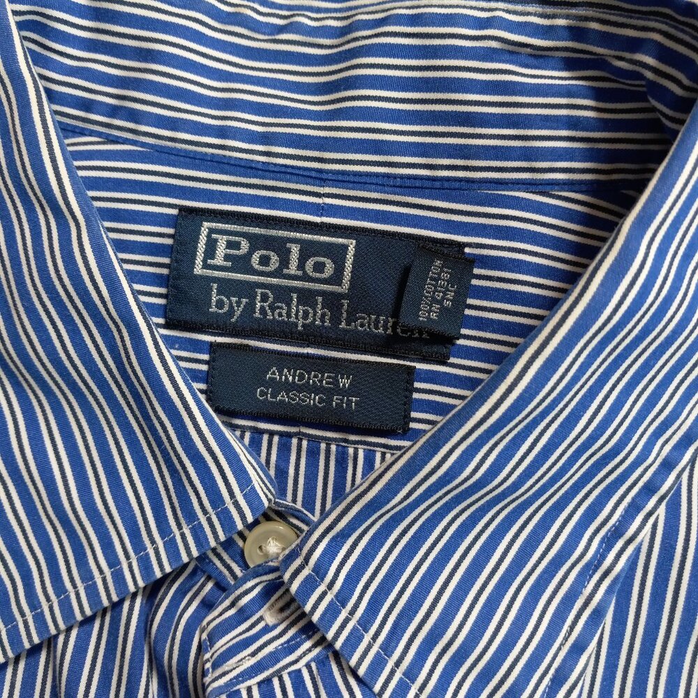 Polo by Ralph Lauren White & Blue Striped Button-Down‎ Shirt Size 16.5